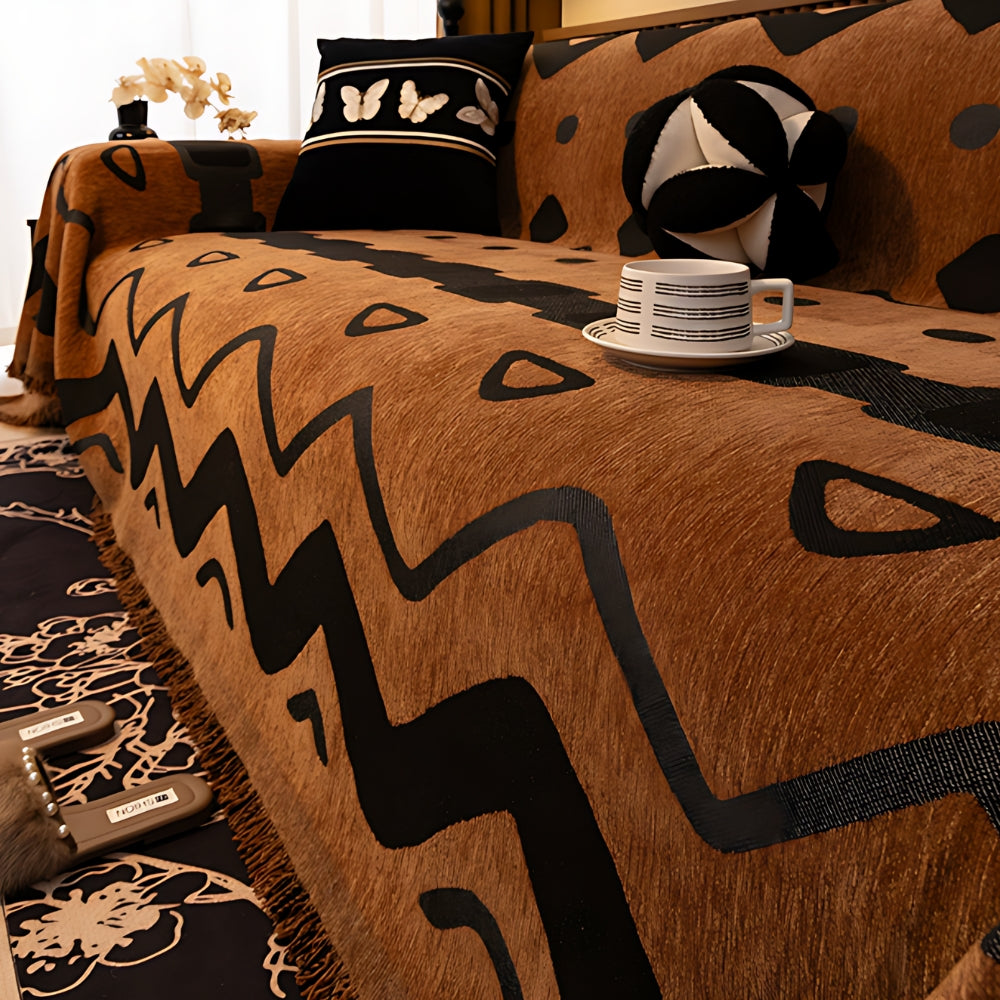 Chenille Bankhoes met Tribal Geometrisch Patroon - Beschermende Sofacover voor 2-3 Persoons Banken en Fauteuils