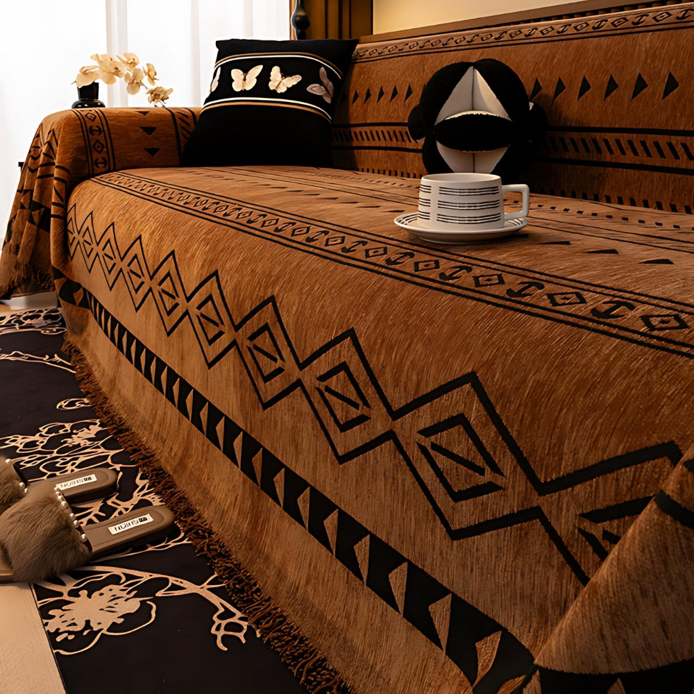 Chenille Bankhoes met Tribal Geometrisch Patroon - Beschermende Sofacover voor 2-3 Persoons Banken en Fauteuils