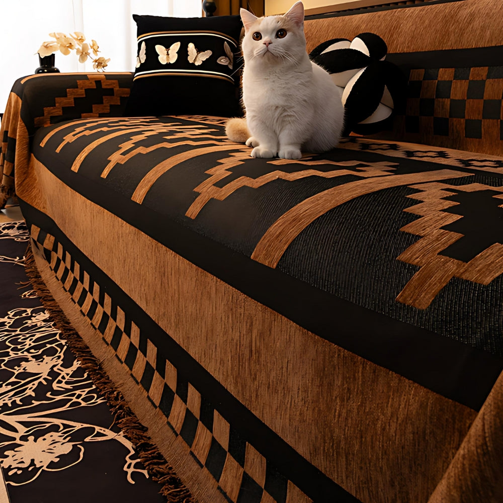 Chenille Bankhoes met Tribal Geometrisch Patroon - Beschermende Sofacover voor 2-3 Persoons Banken en Fauteuils