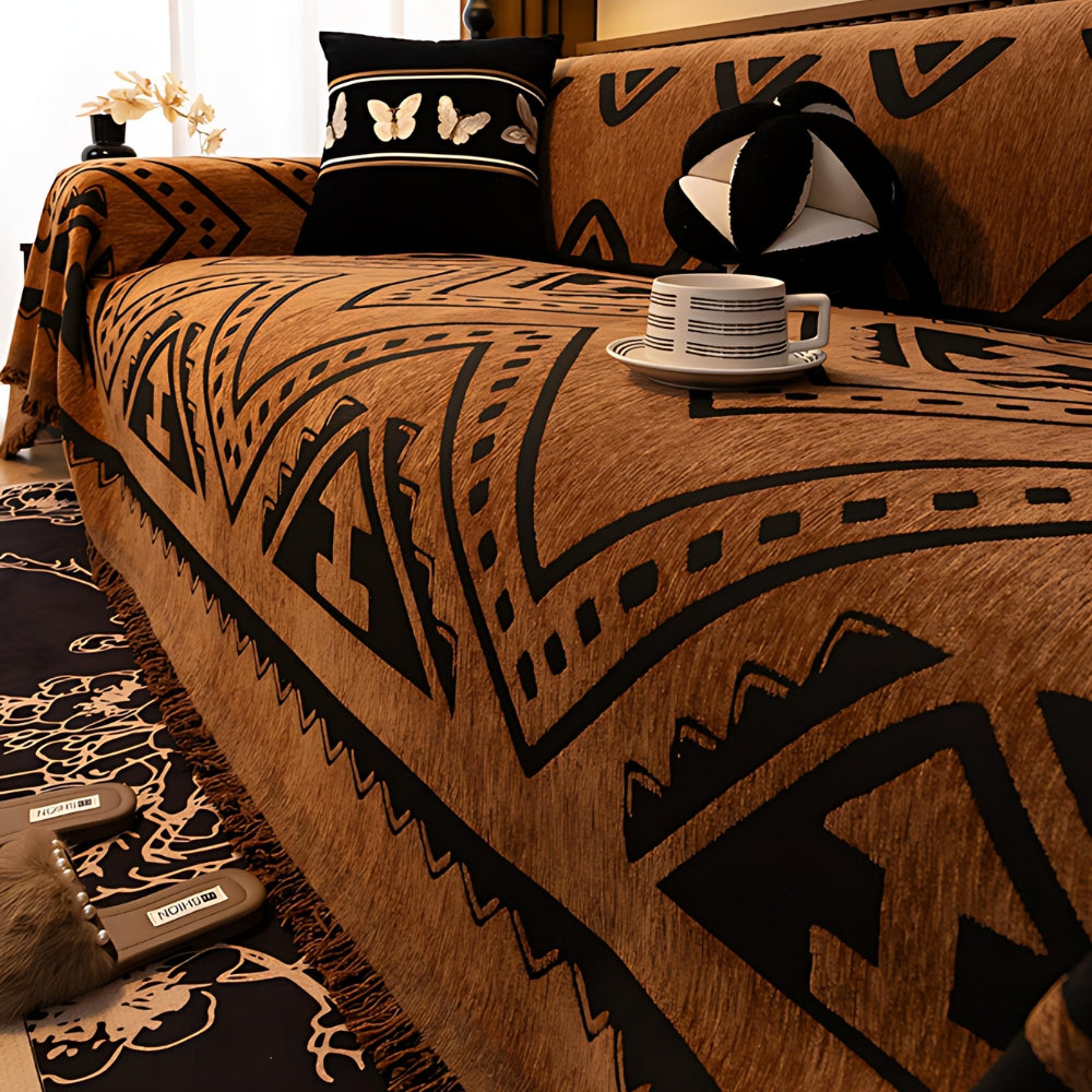 Chenille Bankhoes met Tribal Geometrisch Patroon - Beschermende Sofacover voor 2-3 Persoons Banken en Fauteuils
