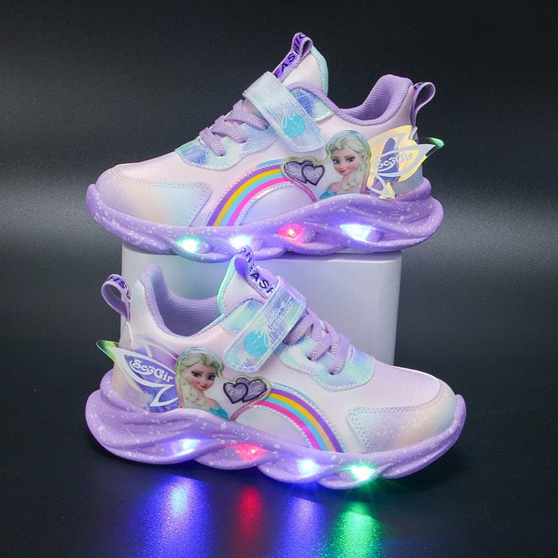 LED kinderschoenen glitter regenboog roze klittenband spelen wandelen lichtgevende sneakers meisjes