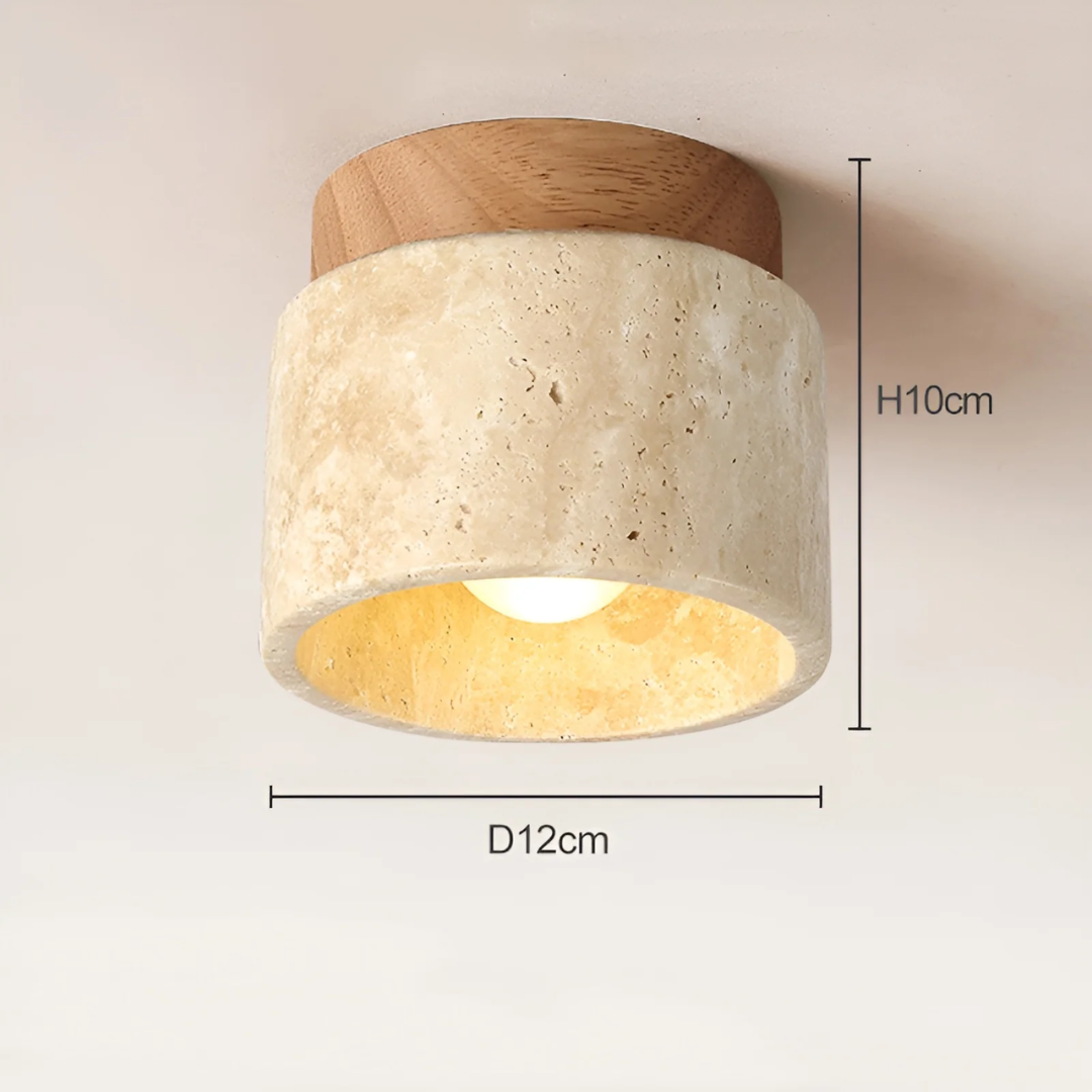 Japanse Plafondlamp Rond Travertijn Hout Warm Licht E27 Wabi Sabi Minimalistische Sfeerverlichting Woonkamer
