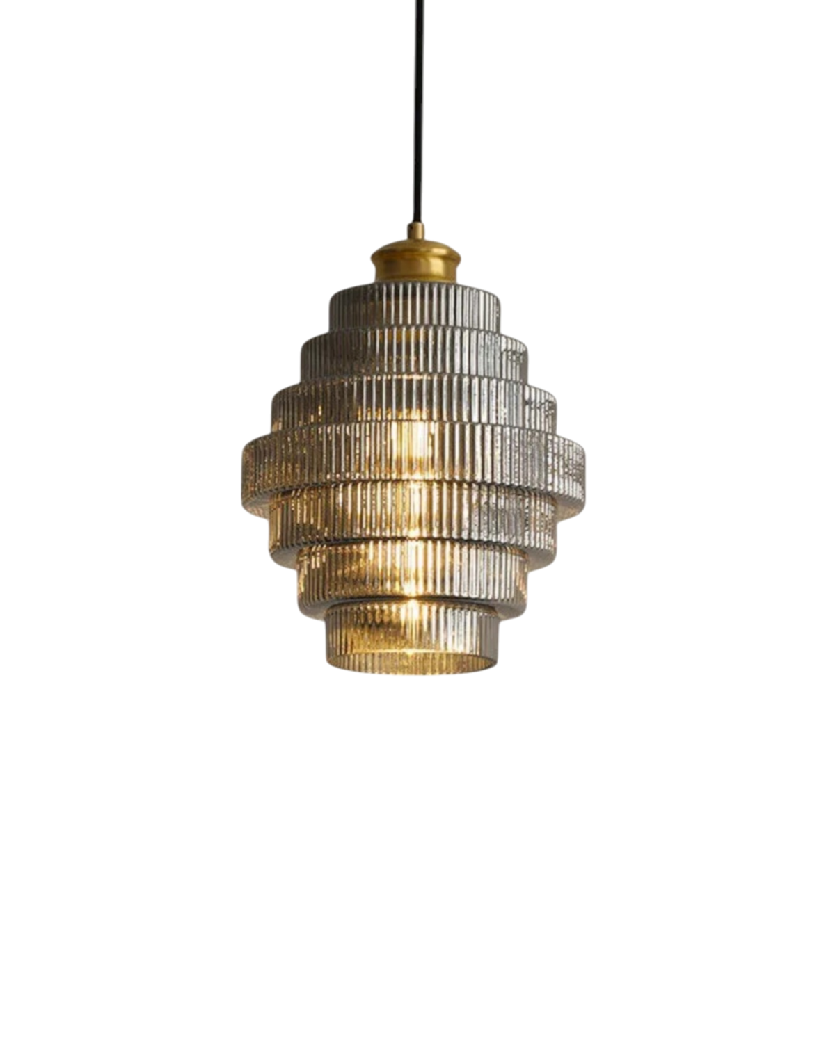 Moderne trapsgewijze glazen hanglamp met gouden detail voor eetkamer en woonkamer - luxe design verlichting