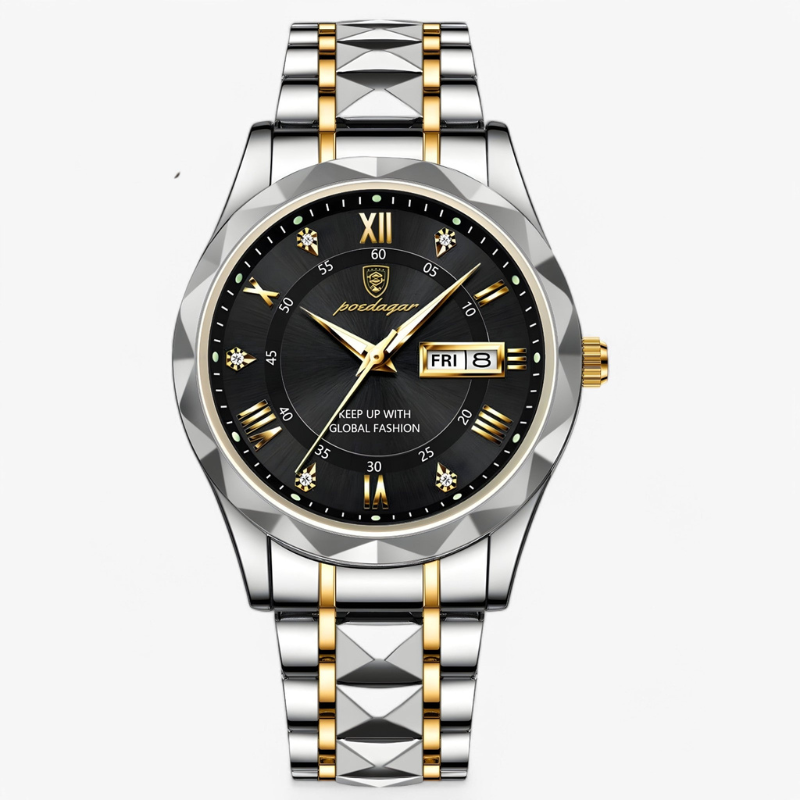 Luxe Herenhorloge met Kwartsmechanisme - Roestvrij Staal Armband - Zilver Zwart Goud - Waterbestendig Polshorloge voor Mannen 42mm