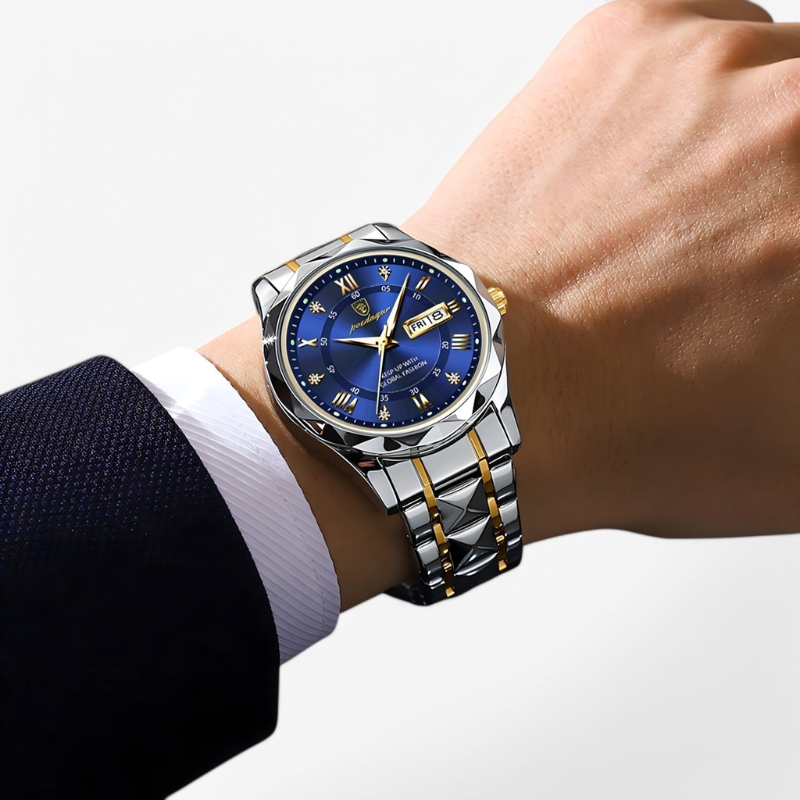Luxe Herenhorloge met Kwartsmechanisme - Roestvrij Staal Armband - Zilver Zwart Goud - Waterbestendig Polshorloge voor Mannen 42mm