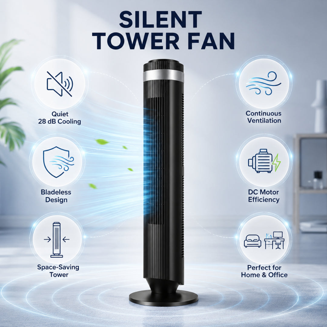 Stille Torenventilator 28dB Bladloos DC-motor Slaapkamer Kantoor Woonkamer Luchtcirculatie Compact Design