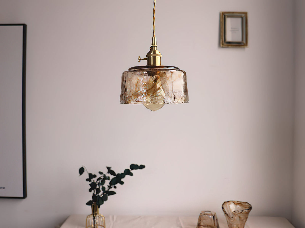 Vintage Hanglamp Messing & Amber Glas - Retro Verlichting Eetkamer Keukeneiland Bar Restaurant - E26/E27 Max 40W