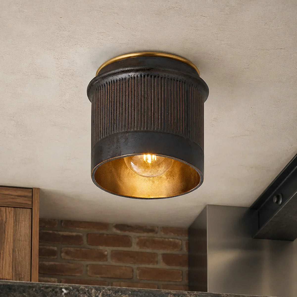 Vintage Zwart Metalen Industriële Plafondlamp Rustiek Design - Flush Mount voor Keuken Slaapkamer Hal
