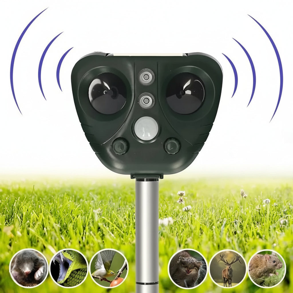Ultrasone Dierenverjager op Zonne-Energie - 13,5-45,5 kHz - Bescherming Tuin - 5 Modi - Bereik tot 9 meter