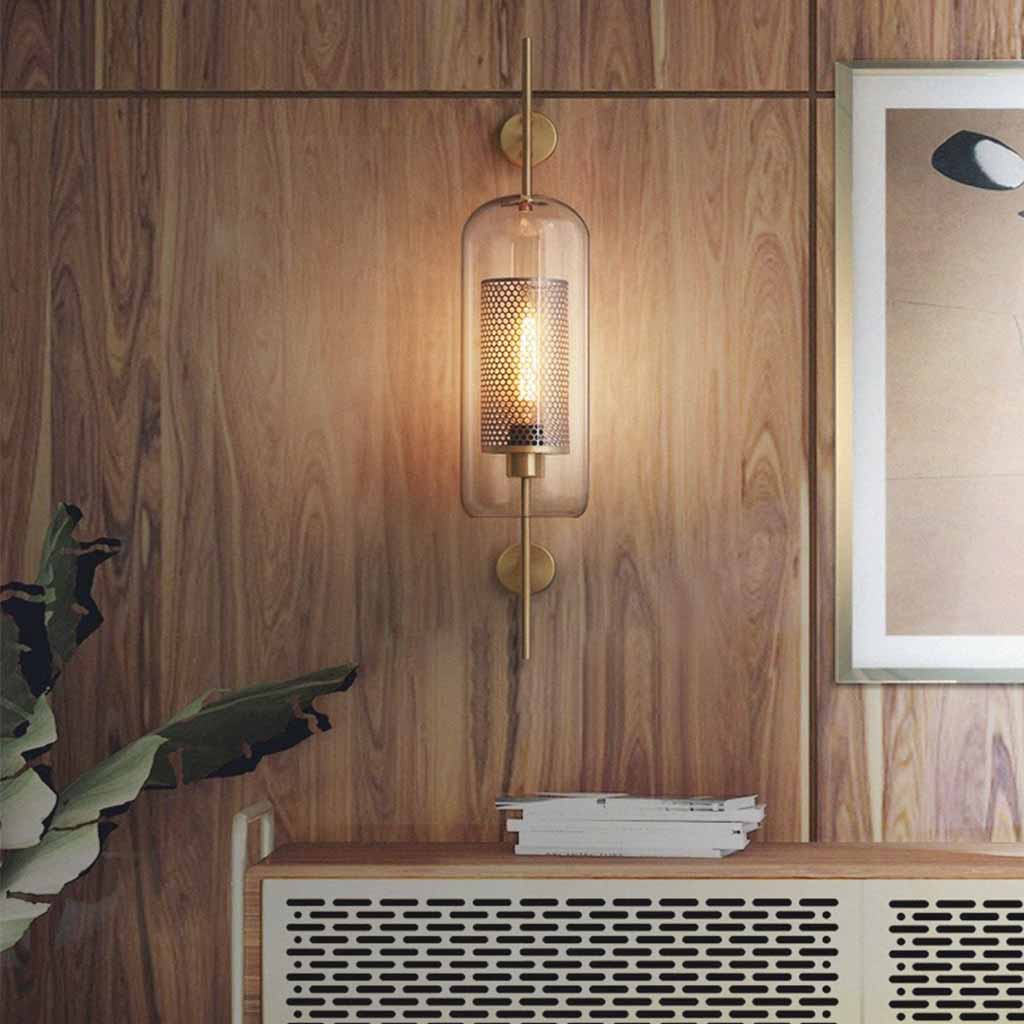 Wandlamp Glazen Cilinder met Geperforeerde Messing Kap Modern Design Warm Licht Sfeerverlichting Woonkamer