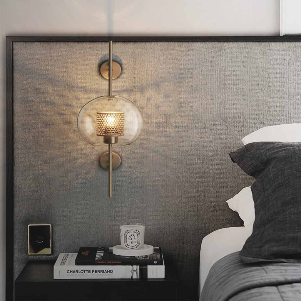 Wandlamp Glazen Cilinder met Geperforeerde Messing Kap Modern Design Warm Licht Sfeerverlichting Woonkamer