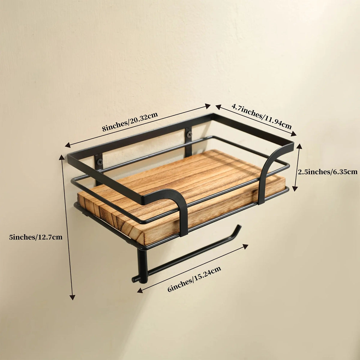 Wandplank met Toiletrolhouder - Metalen Frame met Houten Plank voor Badkamer