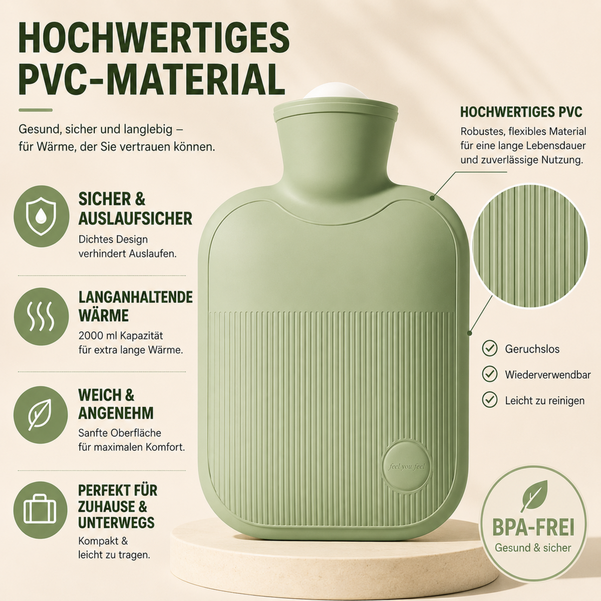 Warmwaterkruik 2000ml Lekvrij met Zachte Fleece Hoes voor Koude Voeten Handen en Rug Winterwarmte Comfort