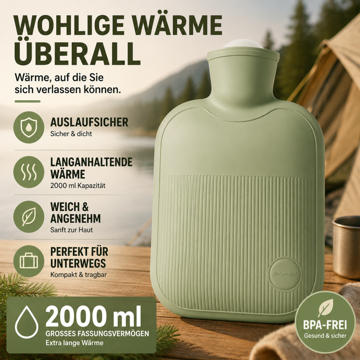 Warmwaterkruik 2000ml Lekvrij met Zachte Fleece Hoes voor Koude Voeten Handen en Rug Winterwarmte Comfort