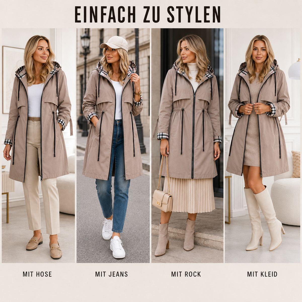 Waterdichte Damesjas met Capuchon Polyester Winddicht Getailleerd Outdoor Regenjas Bruin Beige Zwart S-3XL