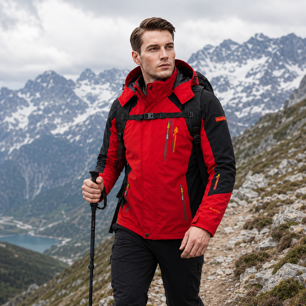 Waterdichte Heren Outdoorjas Polyester Afneembare Capuchon Meerdere Zakken Wandelen Trekking Outdoor Actief