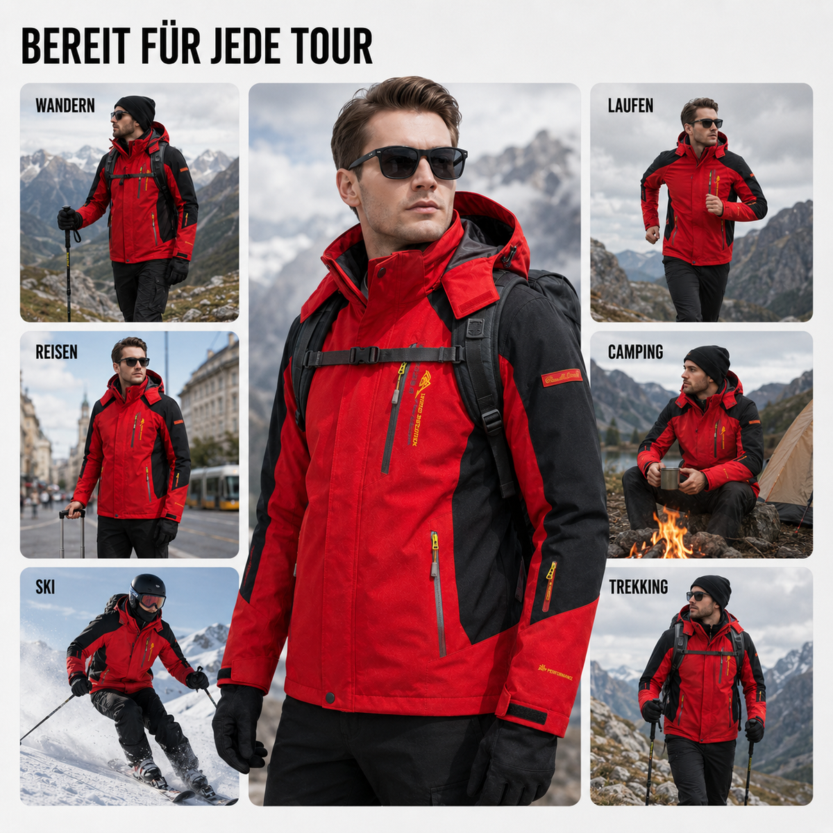 Waterdichte Heren Outdoorjas Polyester Afneembare Capuchon Meerdere Zakken Wandelen Trekking Outdoor Actief