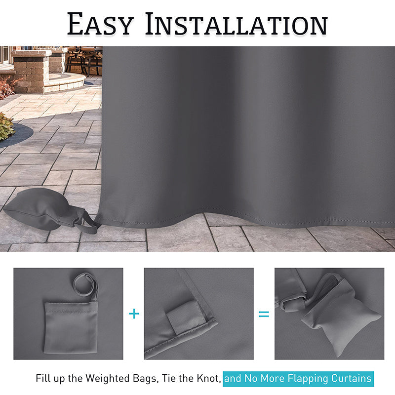 Waterdicht Outdoor Gordijn met Gewichtszakken - Blackout Privacy & UV-Bescherming voor Terras & Veranda