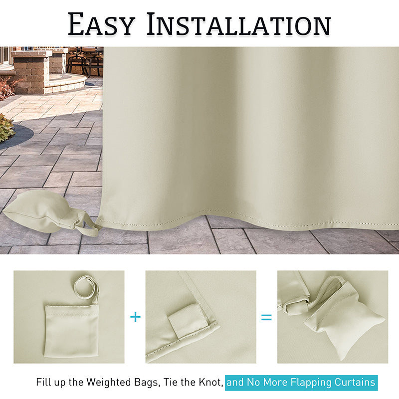 Waterdicht Outdoor Gordijn met Gewichtszakken - Blackout Privacy & UV-Bescherming voor Terras & Veranda