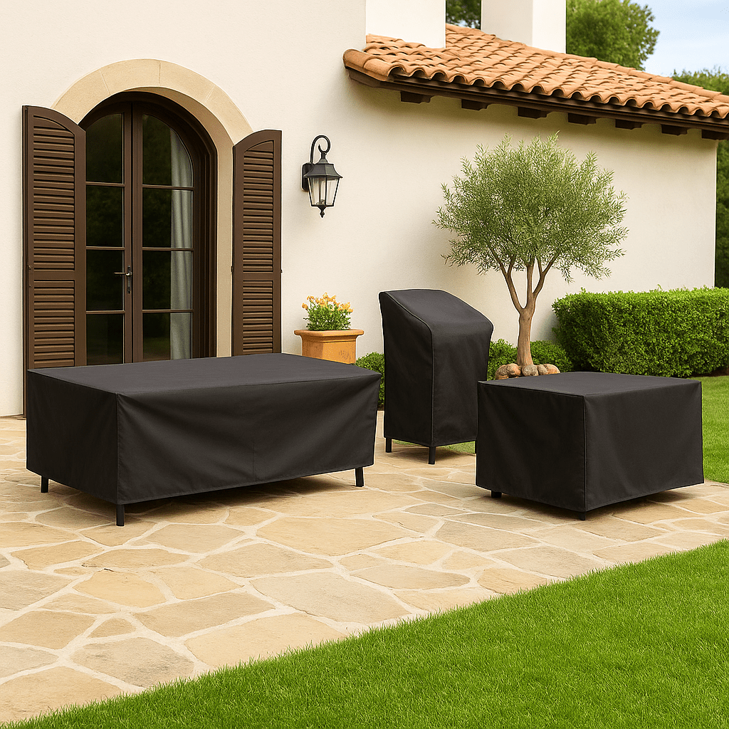Weerbescherming Hoes voor Tuinmeubelen Waterdicht Polyester Zwart Zilver voor Patio Balkon Tuin Buiten