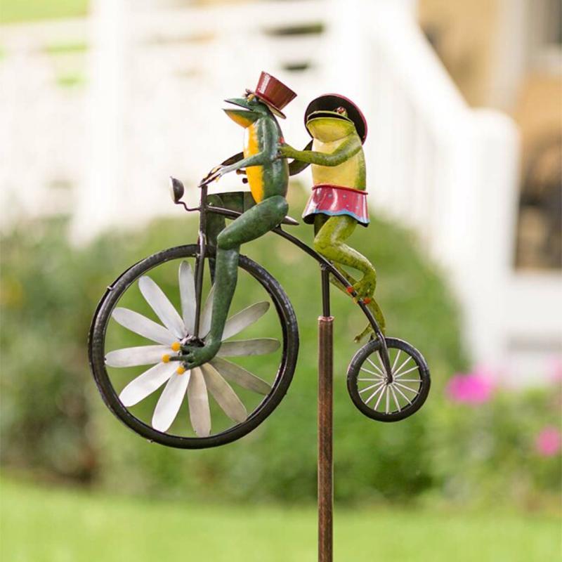 Draaiende Dieren Windmolen met Fiets voor Tuin Gazon Terras Buitenruimte Metalen Tuindecoratie Decoratief