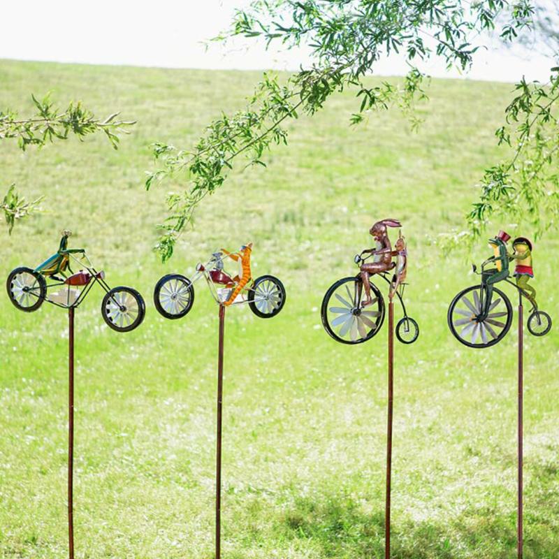 Draaiende Dieren Windmolen met Fiets voor Tuin Gazon Terras Buitenruimte Metalen Tuindecoratie Decoratief