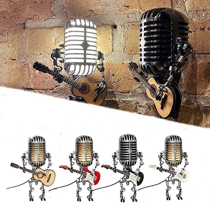Robotlamp met Microfoon en Gitaar Metaal Vintage Tafellamp Zwart Wit Rood Geel Verstelbaar Muzikant Design