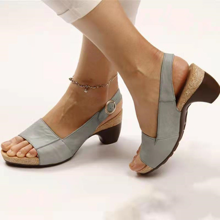 Dames Sandalen met Ronde Neus - Comfortabele Zomersandalen in Leer - Rubberen Zool