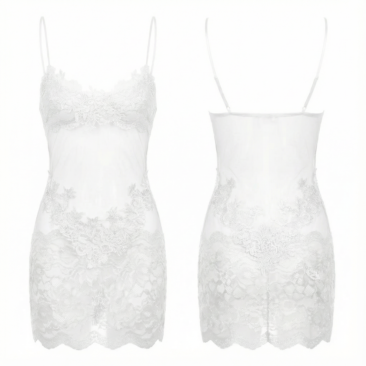 Doorschijnende Geborduurd Kanten Slip Jurk voor Dames - Romantische Lingerie met Verstelbare Bandjes