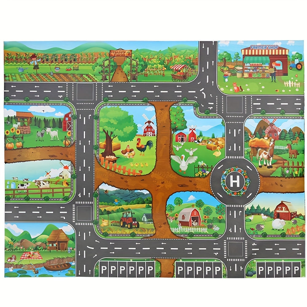 Speelkleed Boerderij Verkeer 100 x 130 cm Antislip Kinderkamer Speelmat Wegenkleed Educatief Rollenspel