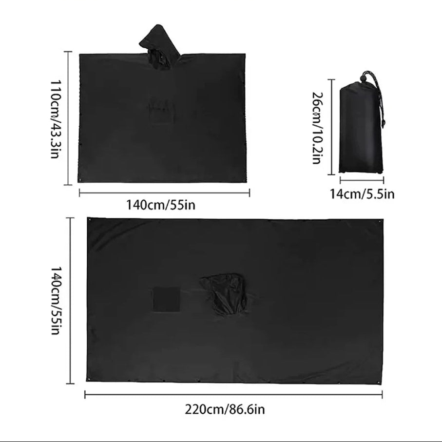 Waterdichte Regenponcho met Capuchon - 3-in-1 Outdoor Bescherming voor Wandelen Kamperen Tuin