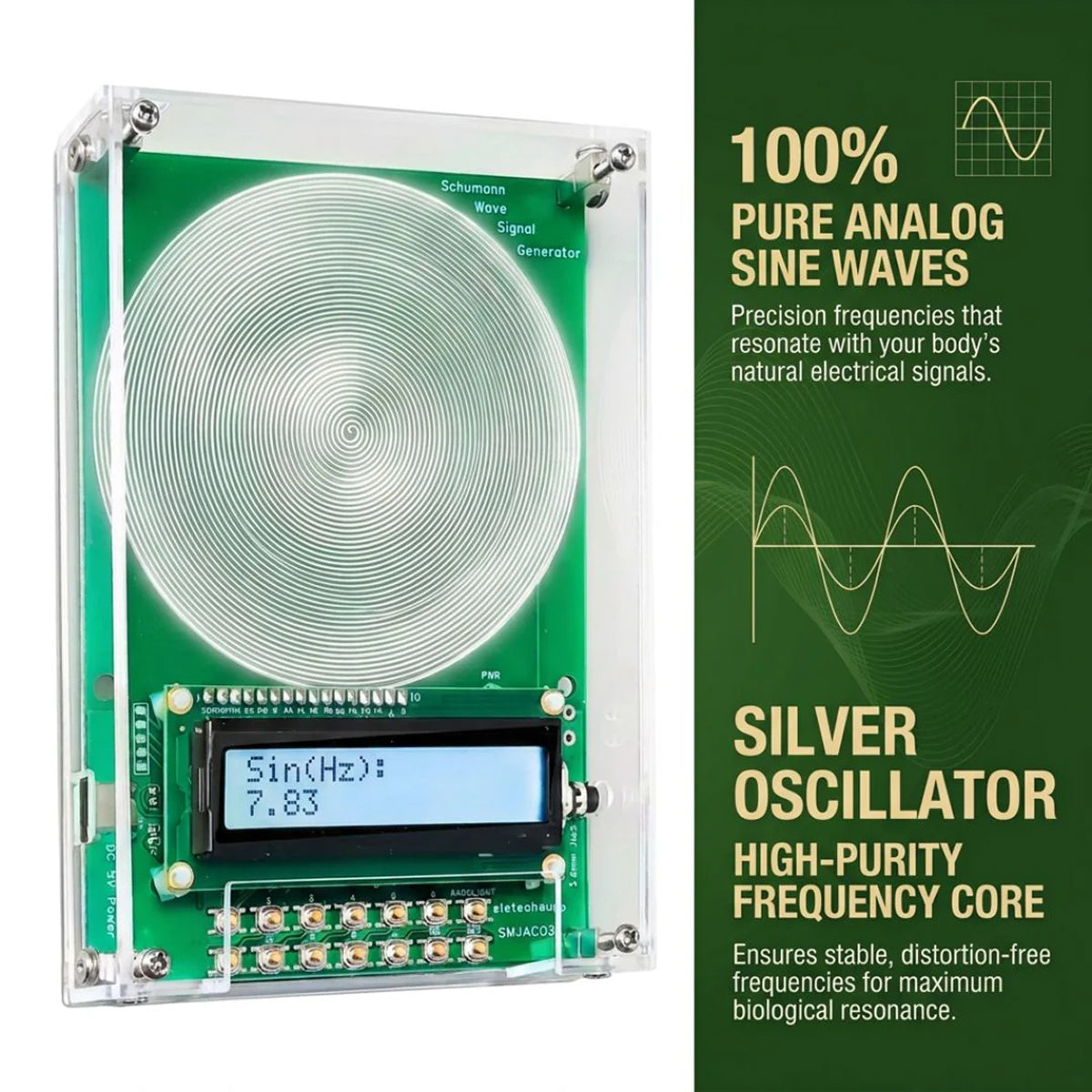 Schumann Frequentiegenerator 7.83Hz - Laagfrequent Sinussignaal met LCD Display voor Onderzoek 0.01-100kHz