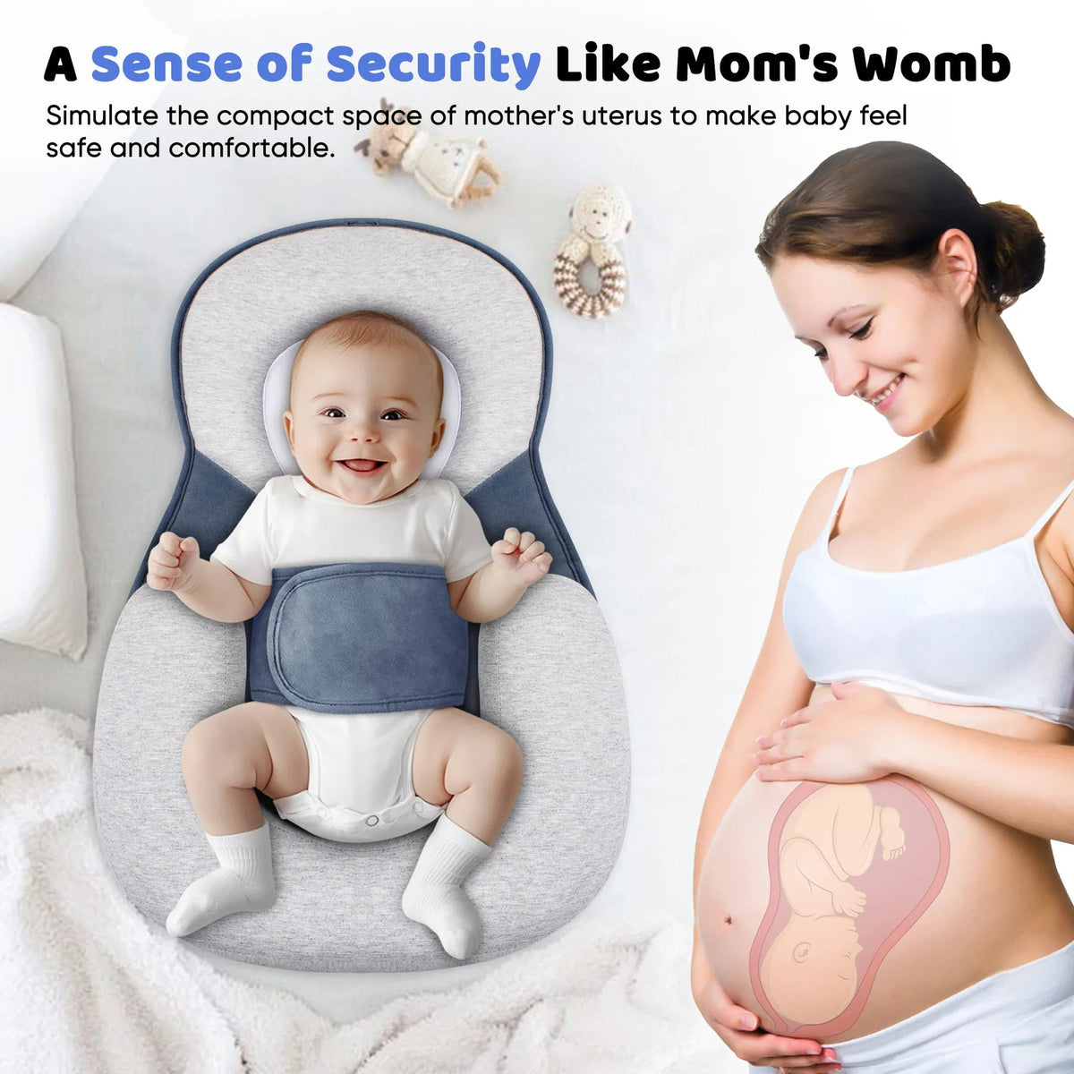 Verhoogd Babynestje met Anti-Reflux Ondersteuning 15° Incline Microparels Vulling Comfortabel Liggen Pasgeborenen