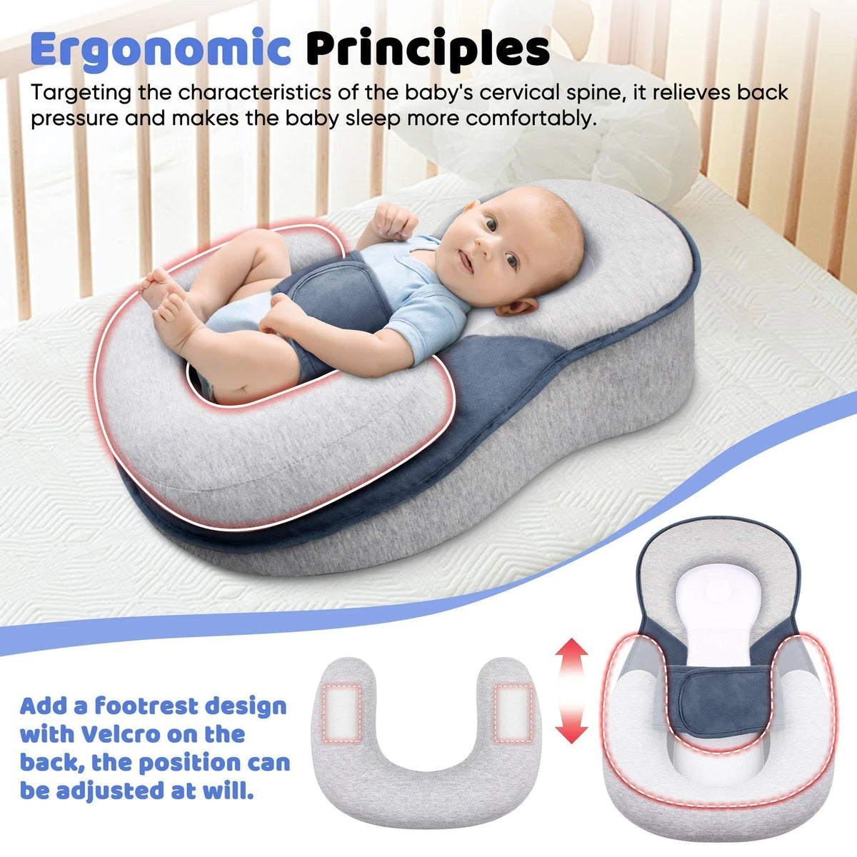 Verhoogd Babynestje met Anti-Reflux Ondersteuning 15° Incline Microparels Vulling Comfortabel Liggen Pasgeborenen