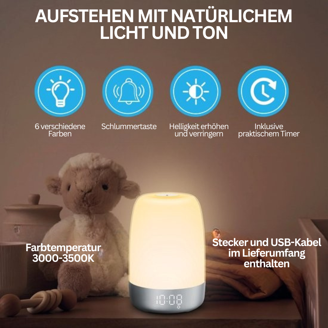 Wake-up Light met Natuurgeluiden en Zonsopgang-simulatie - Oplaadbaar USB-C Nachtlampje met Dimbaar Warm Licht