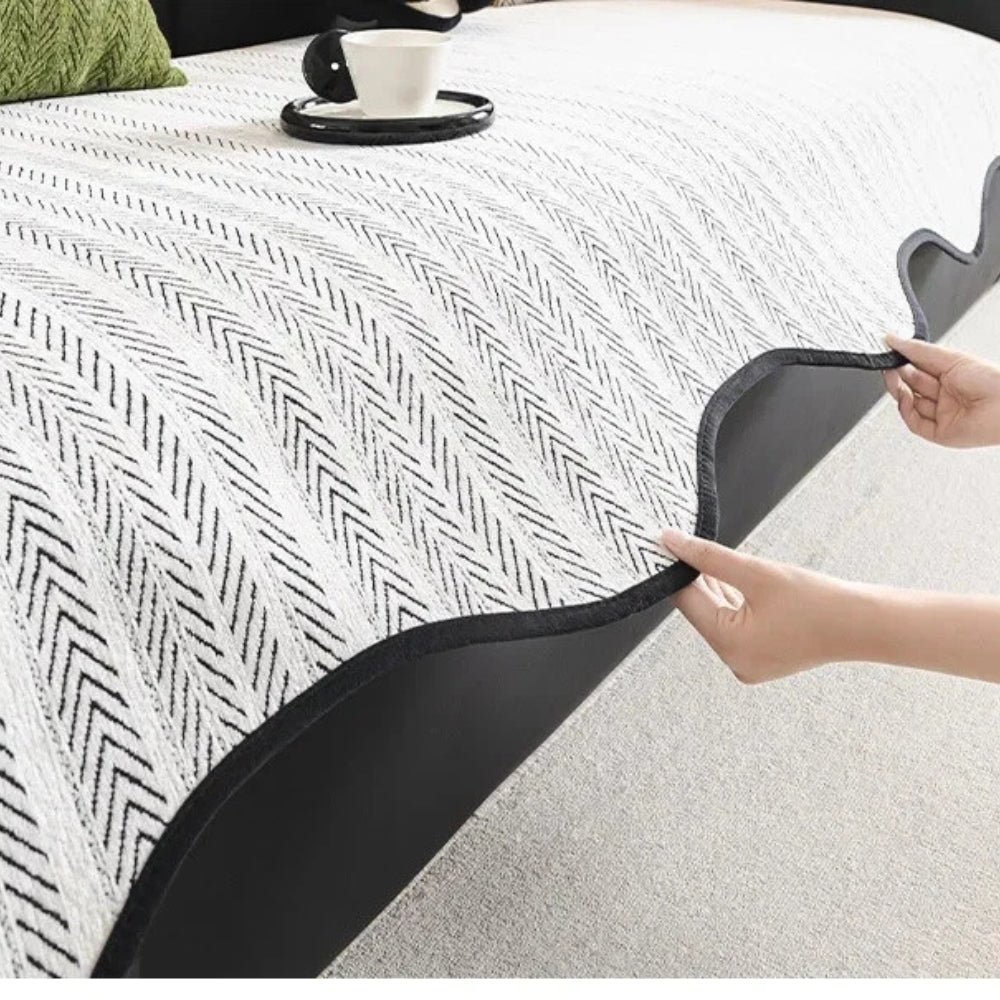 Herringbone Bankhoes met Golfrand Visgraat Microvezel Meubelbeschermer Zitdecoratie Bankovertrek Woonkamer
