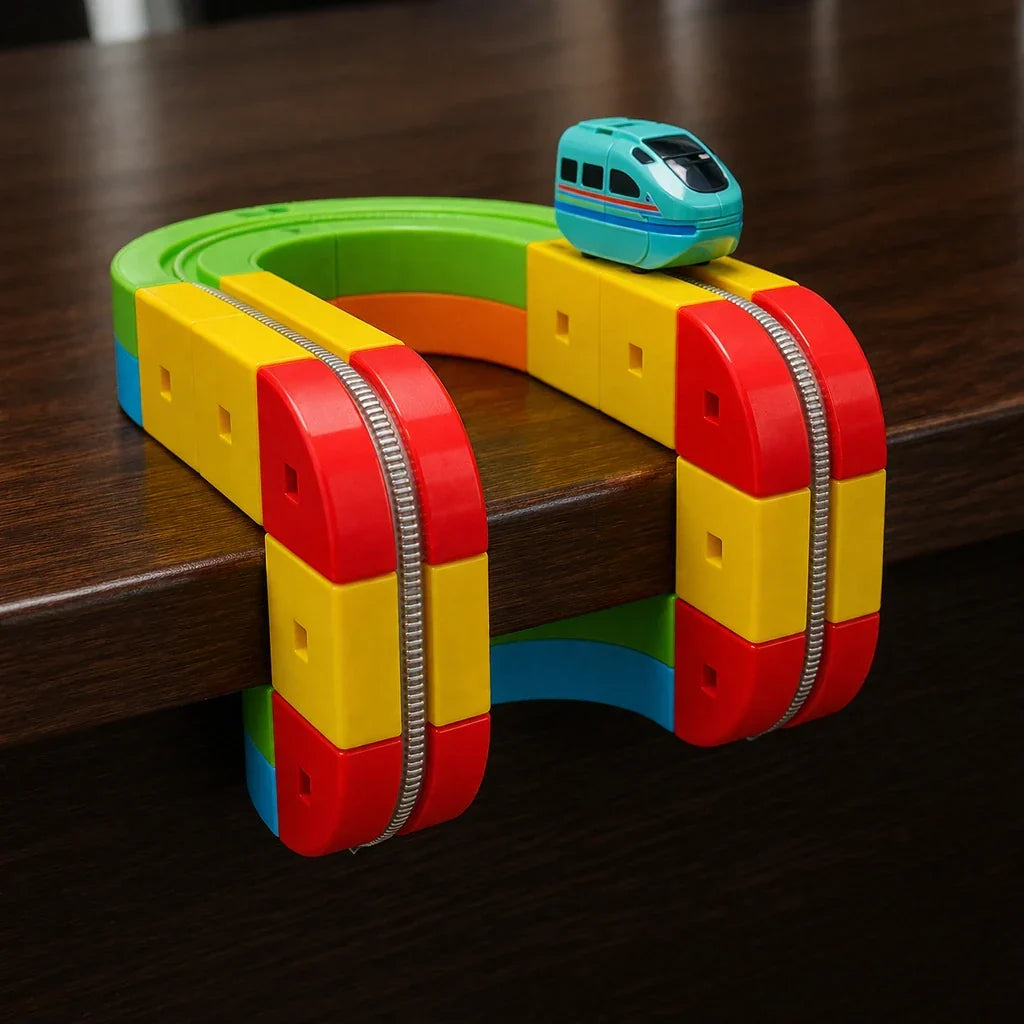3D Modulair Gemotoriseerd Treinbaanset voor Kinderen - Creatief Bouwspeelgoed met Verticale Lussen en Actie