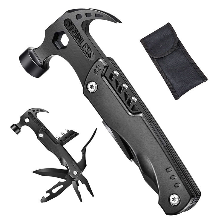 19-in-1 Multitool Hamer - Veelzijdig Gereedschap met Combinatie van Hamer, Tang, Schroevendraaier, Mes, Flesopener en 13 Extra Functies voor Camping, Klussen en Noodgevallen