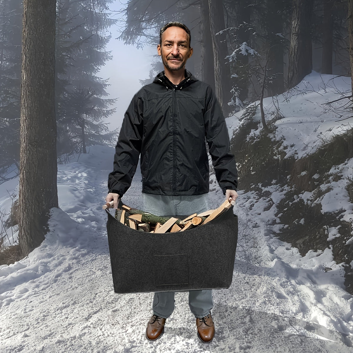Vilten Haardhoutmand 55L - Grote Haardhout Opbergmand voor Open Haard & Houtkachel