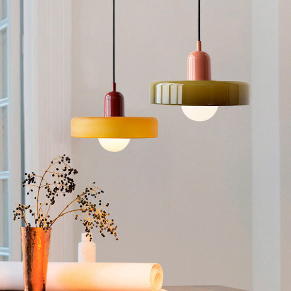 Geometrische Hanglamp Gekleurd Glas E27 Verstelbaar Eettafel Keukeneiland Retro Design Sfeerverlichting
