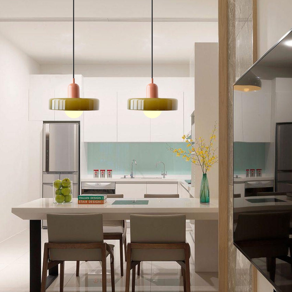 Geometrische Hanglamp Gekleurd Glas E27 Verstelbaar Eettafel Keukeneiland Retro Design Sfeerverlichting