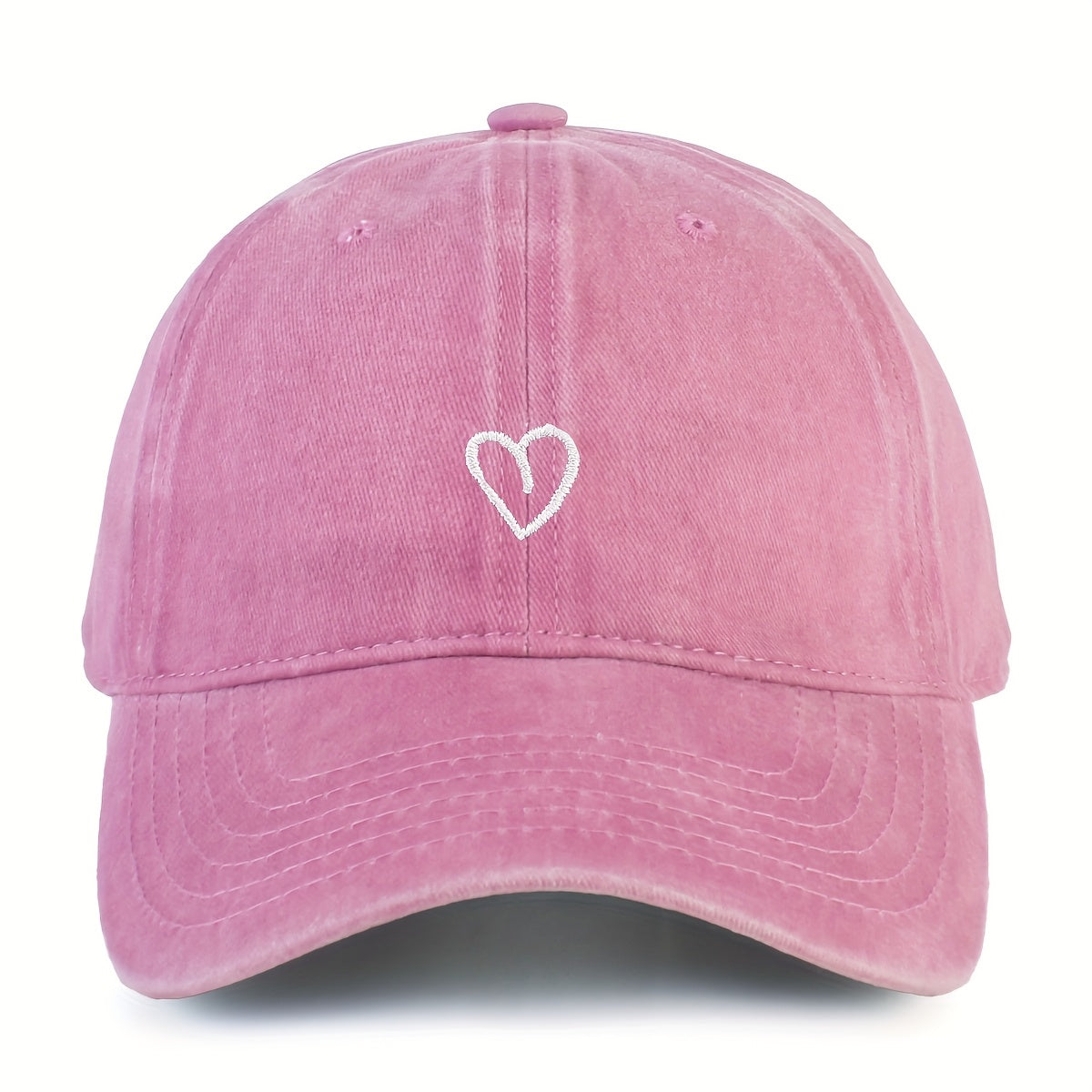 Vintage Baseballcap met Hartstiksel - Verstelbaar Katoen Gewassen Stijl Sportpet Zomerpet Dames Heren Casual Cap
