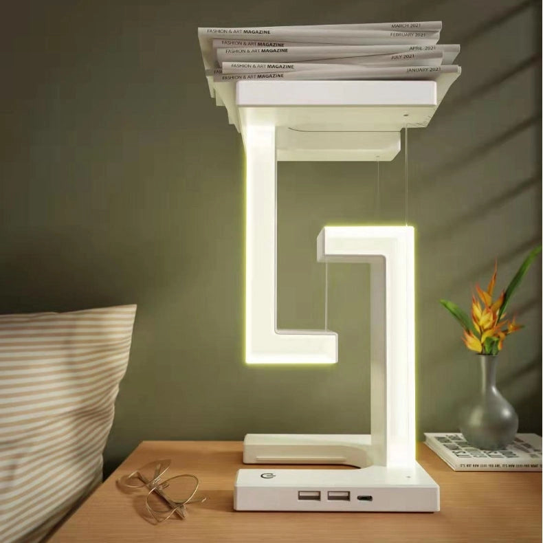Zwevende Tafellamp met Draadloze Oplader Magnetisch Dimbaar Wit Bureau Nachtlamp Modern Touch Schakelaar