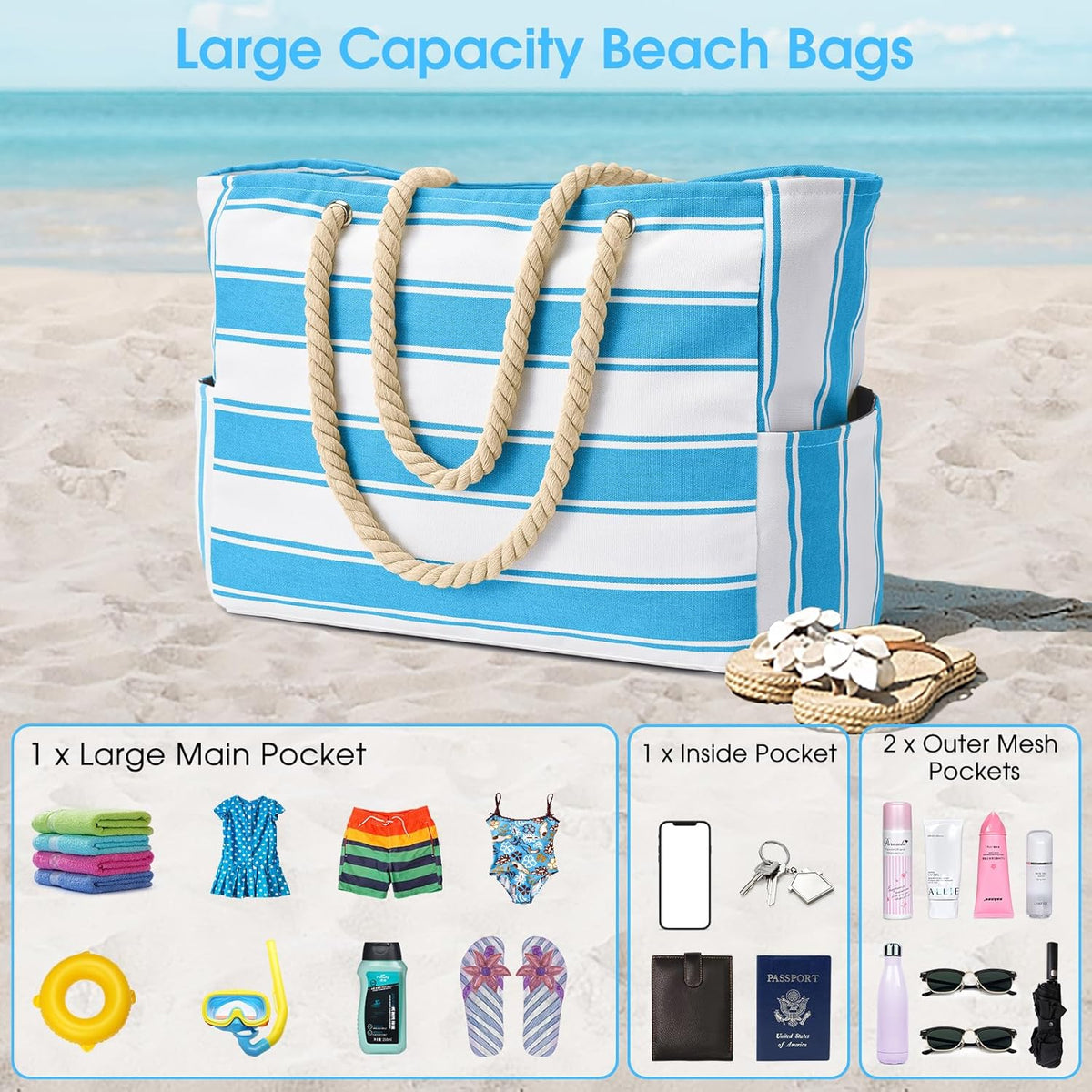 Waterbestendige Strandtas Oversized met Zandwerende Binnenvulling - Perfecte Zomertas voor Strand, Zwembad en Reizen