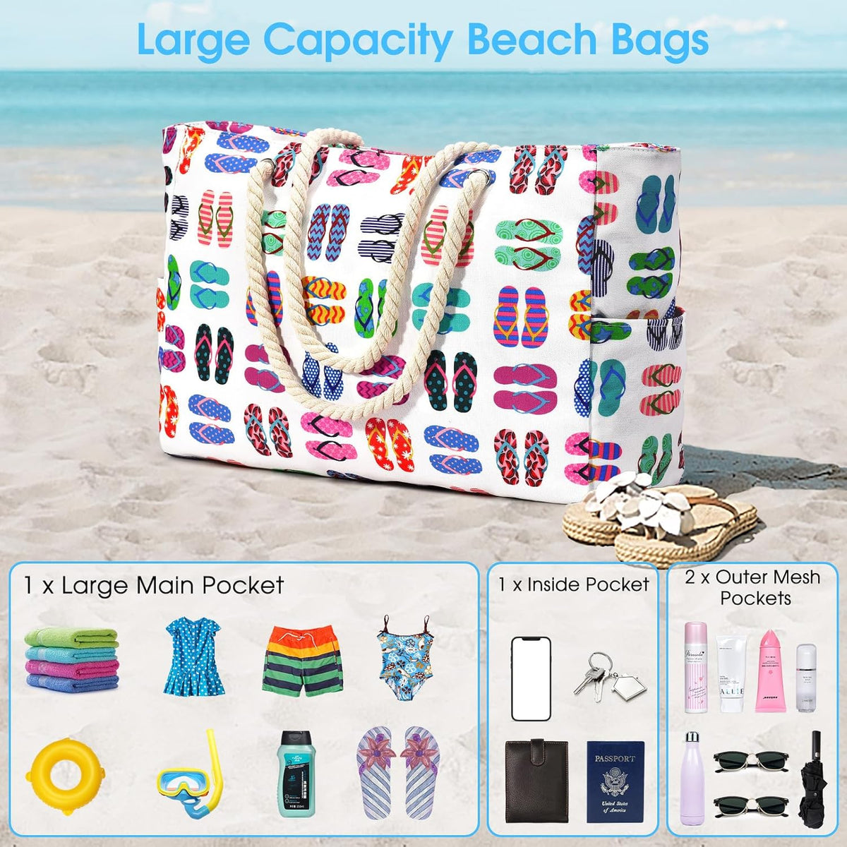 Waterbestendige Strandtas Oversized met Zandwerende Binnenvulling - Perfecte Zomertas voor Strand, Zwembad en Reizen