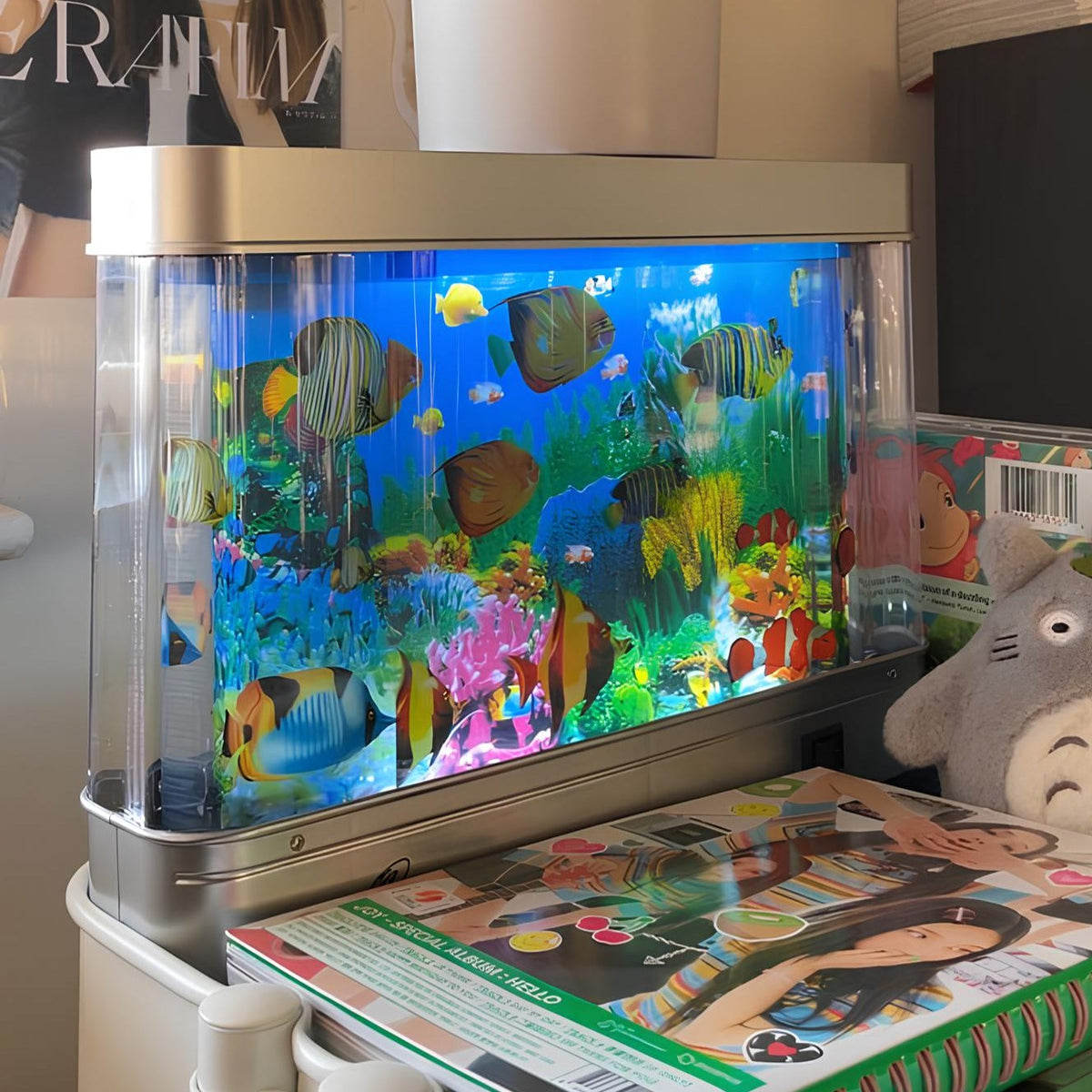 Retro Aquariumlamp met Bewegende Vissen - Rustgevende Sfeerverlichting voor Woonkamer, Kantoor, Kinderkamer | Geen Onderhoud Nodig | Nostalgische LED-lamp
