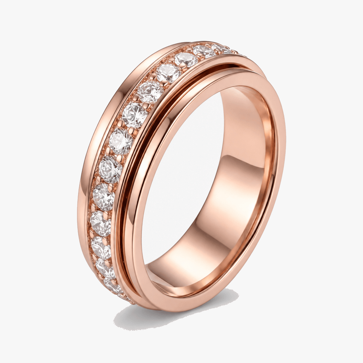 Draaibare Spinner Ring met Zirkonia Steentjes - Titanium Staal - Rustgevend Fidget Sieraad voor Vrouwen en Mannen