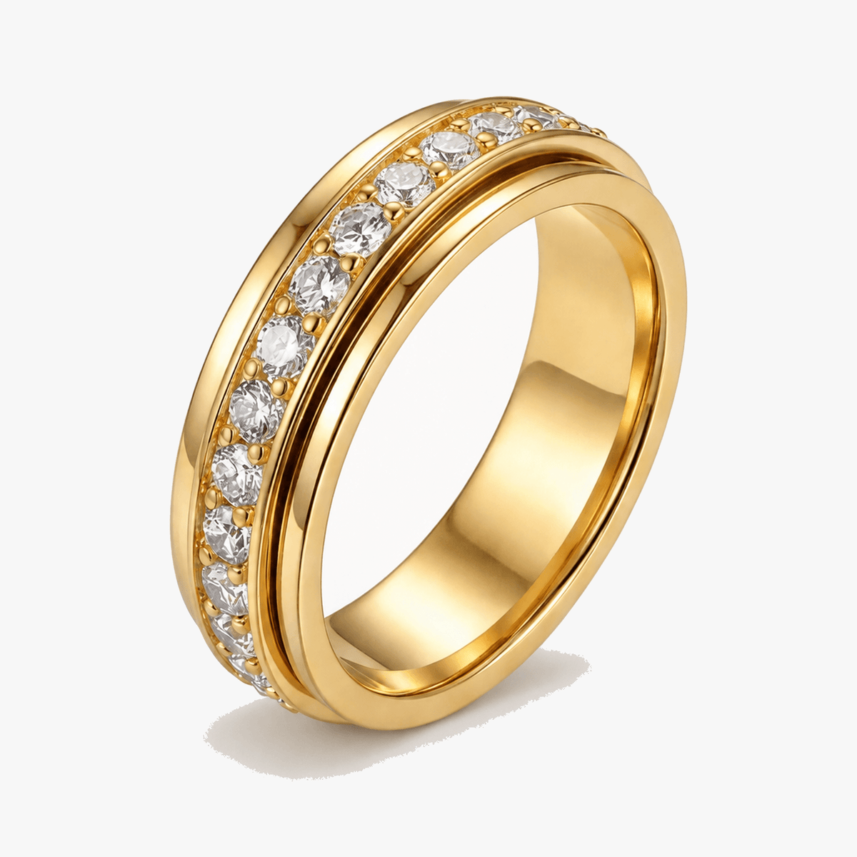 Draaibare Spinner Ring met Zirkonia Steentjes - Titanium Staal - Rustgevend Fidget Sieraad voor Vrouwen en Mannen