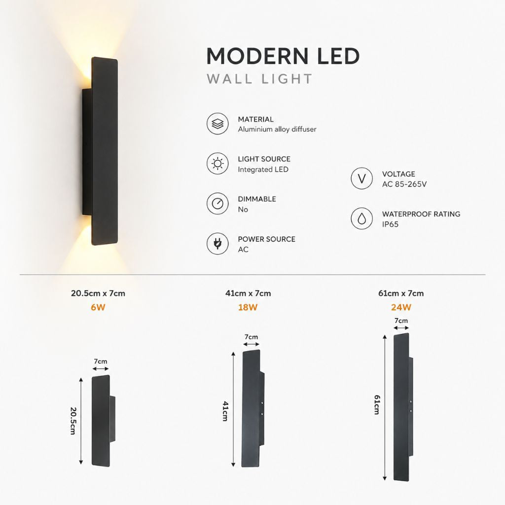 Zwarte Buitenlamp LED Wandverlichting Weerbestendig Aluminium 6W 18W 24W IP65 Tuin Terras Balkon Veranda