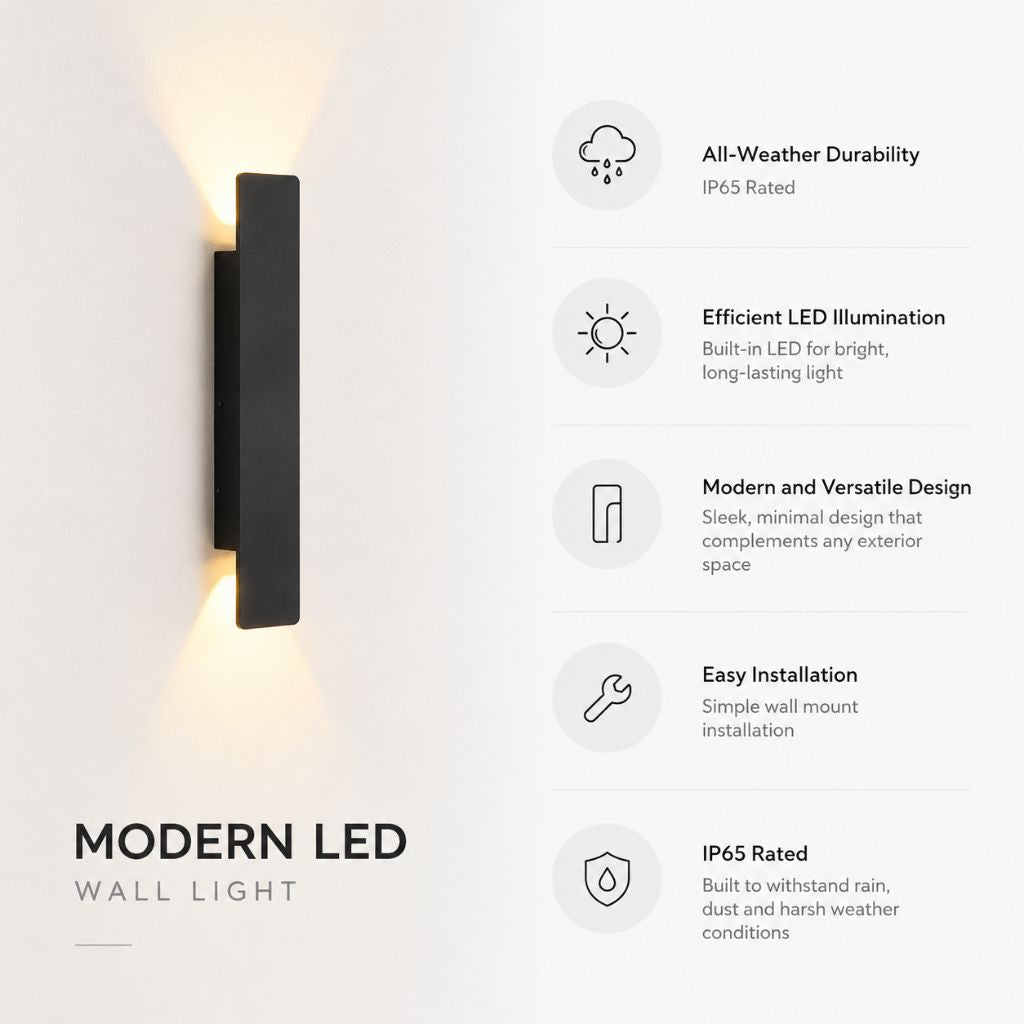 Zwarte Buitenlamp LED Wandverlichting Weerbestendig Aluminium 6W 18W 24W IP65 Tuin Terras Balkon Veranda